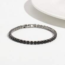 1PC Customizable Gemstone Dark Gothic Style Black Background Zirconia Necklace, Halloween Fashion High-Style Tennis Bracelet Hand Decoration