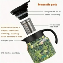 Bule de aço inoxidável , bule de isolamento de parede dupla, design floral elegante com filtro - Amarelo - Visão 10