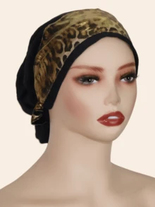 1pc Women's Fashionable Leopard Print Metallic Fabric Hijab Headscarf, Convenient For Home And Daily Wear, Middle Eastern Style, Autumn/Winter