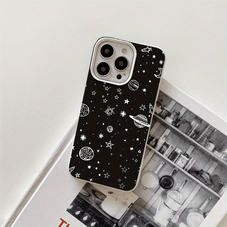 Fundas y carcasas protectoras para teléfono con diseño de planeta blanco y orificios grandes. Compatibles con phone 16 Pro Max, 16, 15 Pro, 14, 14 Plus/14 Pro Max, 13, 13 Pro, 12 Pro, 11/11 Pro. Regalos para cumpleaños y festividades - Blanco - Ver 1