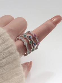 S925 Sterling Silver Colorful Cubic Zirconia Clover Ring, Lucky Four-Leaf Clover Brings Wealth & Fortune, Unique Luxury Jewelry Gift For Women, Birthday/Valentine's Day Present