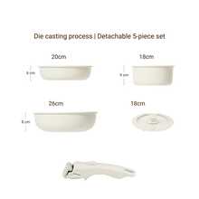 5件套可拆卸炊具套装，不粘煎锅，炖锅，可拆卸手柄，大理石涂层，高品质锅具，耐热可拆卸手柄，可用作炊具和餐具，家庭晚餐用品，派对用品 - 彩色 - 查看 4