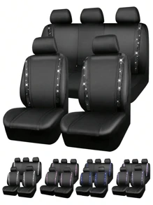 9pcs/4pcs Diamond Sequin Leather Car Seat Covers - Universal Fit | Shiny Crystal Sequin Stripe Design, Cute & Sweet Style, Suitable For Ladies | Fit For Pickup, Sedan | With Airbag, Soft Fabric Material | 9pcs Set: 2 Front Seat Covers + 1 Backrest Cover + 1 Rear Seat Cover + 5 Headrest Covers, 4pcs Set: 2 Front Seat Covers + 2 Headrest Covers | Fashionable Car Interior Accessories - Style a - View 13
