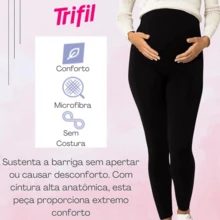 Calça legging gestante trifil roupa maternidade alto conforto sustentação barriga cós alto calça para grávida mamãe mãe - Preto - Visão 1
