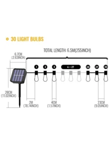 NetHong 30 LED Solar Powered Retro Bulb String Lights Garden Outdoor Fairy Christmas Lamps(6.5M/22FT) Solar Powered Patio Lights For Garden Yard Porch Wedding Party Decoration - Warm White - View 10