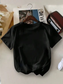 Camiseta Infantil Estampada con Diseño de Astronauta,Sol Sonriente,Planetas y Estrellas Divertidas  Ropa Cómoda y Moderna para Niños - Negro - Ver 2