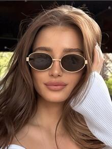 1pc Women's Gold Metal Frame Leopard Print Leg Full Frame Retro Fashion Glasses , Suitable For Vacation, Street Style - Gold - View 2