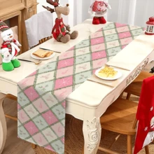 1/20pcs Christmas Table Runner, Rectangular Table Runner With Candy Cane And Diamond Pattern Design, Suitable For New Year And Christmas Decoration, Party Table Runner, Kitchen Accessories, Room Decoration And Outdoor Decoration, Christmas Gift
