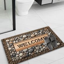 1pc Home Decor Non-Slip Washable Stone Grain Welcome Doormat - With "WELCOME" Printed Pattern Entrance Mat,  3D Printed Rectangle, Suitable For Entryway, Living Room, Kitchen, Bedroom, Hallway, Bathroom, Laundry Room - Polyester Carpet For Indoor And Outdoor Home Decoration - 白色 - 查看 2