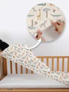 1 قطعة غطاء سرير طفل مطبوع بطبعات حيوانات كرتونية معتمد من Oeko-Tex، ناعم وقابل للتنفس ومريح للهراوة أو السرير المستطيل، ودافئ