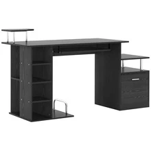 HOMCOM Computer Desk PC Workstation With Drawer Shelves CPU Storage Rack Home Office Furniture 152 X 60 X 88cm (BLACK) - Negro - Ver 1
