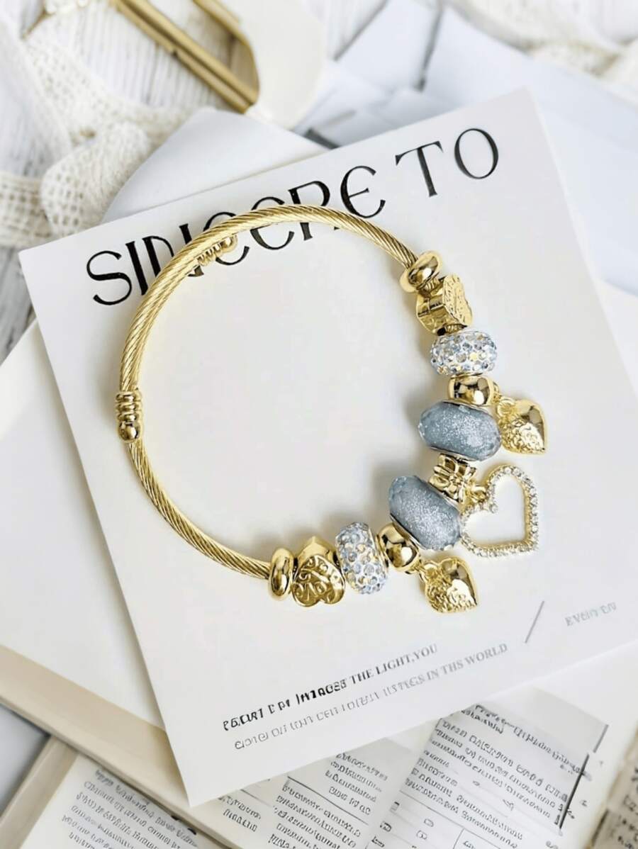 1pc Women's Stainless Steel Charm Swan Love Pendant Bracelet(Free Size Is Light Blue)