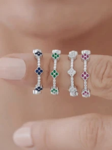 S925 Sterling Silver Colorful Cubic Zirconia Clover Ring, Lucky Four-Leaf Clover Brings Wealth & Fortune, Unique Luxury Jewelry Gift For Women, Birthday/Valentine's Day Present