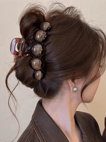 1pc Autumn/Winter Fashion Large Pearl Minimalist Elegant Hair Claw Hairpin, Acrylic, Suitable For Party, Commute, Outfit Matching