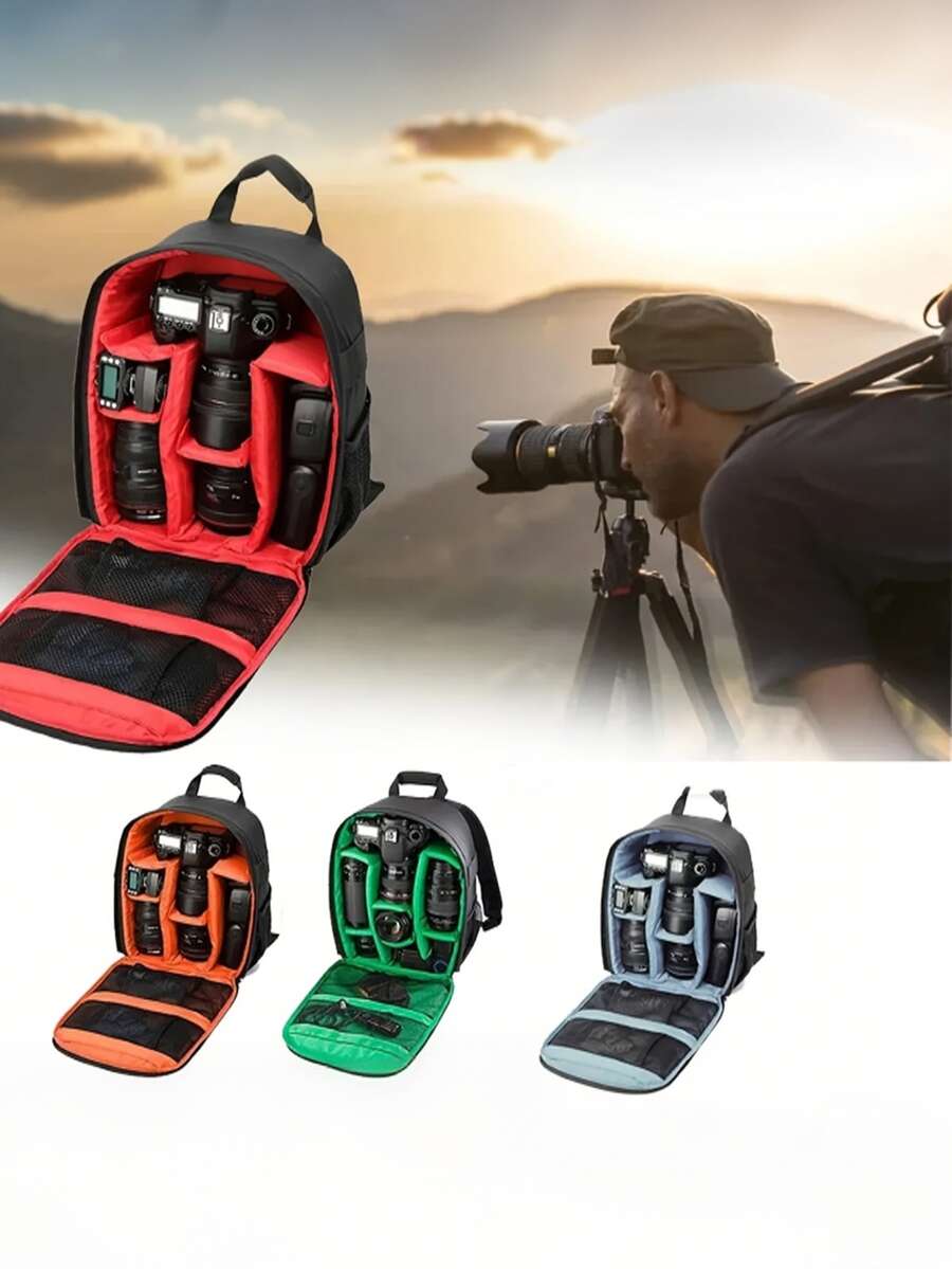 Mochila de cámara multifuncional para exteriores, bolsa de viaje para cámara digital réflex, bolsa de fotografía (color del cierre y del forro aleatorio)