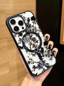 1 件全新创意黑色磁吸暗影森林牡丹图案独特手机壳，兼容 Apple Series 16 Pro Max、11/12/13/14 Plus、XR、7/8 Plus、15 Pro Max 和 Series