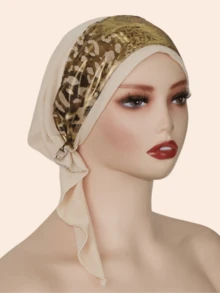 1pc Women's Fashionable Leopard Print Metallic Fabric Hijab Headscarf, Convenient For Home And Daily Wear, Middle Eastern Style, Autumn/Winter