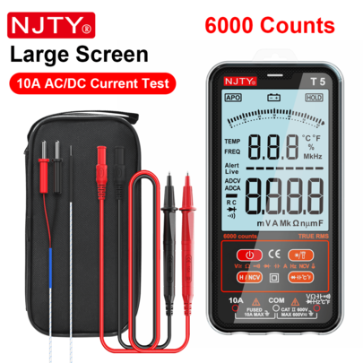 NJTY 1pc Smart Digital Multimeter Auto-Ranging Voltmeter Electrical Tester Measures Voltage Current Capacitance Resistance Continuity Duty-Cycle Temperature Frequency