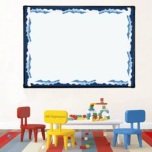 32 pies Bordes adhesivos estilo boho azul con nubes, decoración para tablones de anuncios, paredes, escritorios, ventanas, puertas, armarios, escuelas, aulas, hogares escolares y oficinas