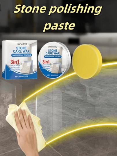 赠送100克石材抛光膏（含海绵）。这是一款适用于瓷砖、石材和水磨石地板的翻新、抛光、亮化和保养膏。此外，还有瓷砖抛光蜡、石材、水磨石和大理石地板翻新产品、石材和瓷砖结晶膏以及大理石抛光保养膏。