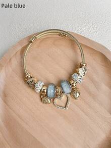 1pc Women's Stainless Steel Charm Swan Love Pendant Bracelet(Free Size Is Light Blue)