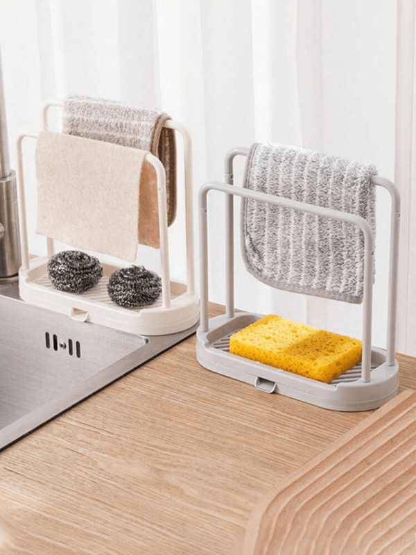 1pc Grey Kitchen Sink Rack Tray Organizer Stand,Kitchen Countertop Rust Proof Sink Accessories ,For Sponge, Dish Cloth, Rag, Brush, Scrubber Storage Holder., Home Cleaning, Kitchen Cleaning, Party Cleaning