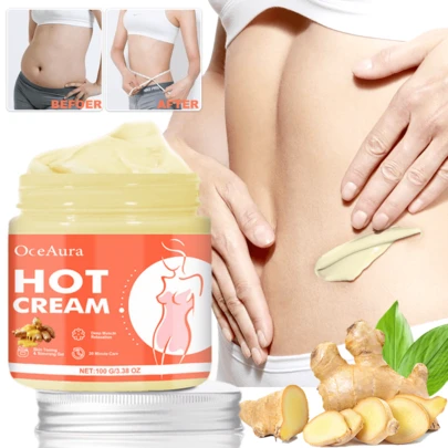 1 件 100 克生姜身体霜，用于瘦腹部、臀部、手臂和大腿，热霜燃烧脂肪，保湿和紧致身体，沐浴露 - 紧致和紧致，保湿身体，滋润并提亮皮肤光泽，提高皮肤弹性，适合所有肤质