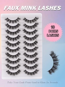 10 Pairs Natural Long Cross Eyelashes With Packing Box, 3D False Eyelashes Eyelash Extensions, Beautify Looks