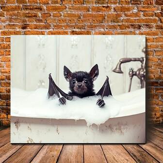 1pc, With Frame Canvas Painting Canvas Art Wall Decor, 11.8Inx15.7Inch, Shower Foam In Bathtub Bats, Suitable For Cafe, Office, Living Room, Bathroom, Dining Room, Dormitory Or Kitchen Decoration_Jii06043