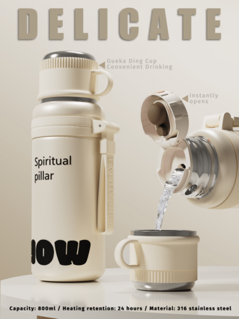 1 pieza Botella de agua de acero inoxidable de 27 onzas con cuerda de elevación y asa aislada - Taza de café, taza de coche, taza de agua de gran capacidad, a prueba de fugas, portátil, adecuada para actividades al aire libre, escalada de montaña, camping, botella de agua deportiva y de viaje - Con tapa que se puede usar como taza de agua para volver al colegio