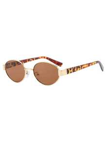 1pc Women's Gold Metal Frame Leopard Print Leg Full Frame Retro Fashion Glasses , Suitable For Vacation, Street Style - Gold - View 6