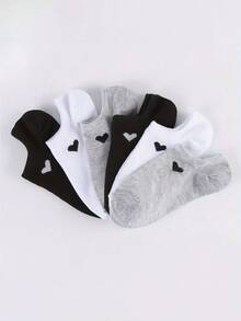 6/9/10/15 Pairs Double Ladies Cute Solid Color Heart Boat Socks Soft And Comfortable Moisture-Wicking And Sweat-Absorbing Suitable Sports Daily Outfit - Multicolor - View 2