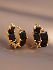 2pcs Square Earrings, Gold Plated Stud Earrings, Bridal Bridesmaid Wedding Party Jewelry Gift, Unisex Couples Birthday Anniversary Gift For Girlfriend Wife - Green - View 6