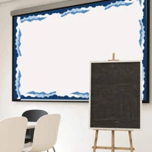 32 pies Bordes adhesivos estilo boho azul con nubes, decoración para tablones de anuncios, paredes, escritorios, ventanas, puertas, armarios, escuelas, aulas, hogares escolares y oficinas