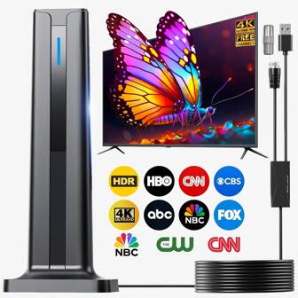 Antena de TV HD de señal súper 360° - Alcance de transmisión HD gratuita de 580 millas, compatible con 2K 1080p, fácil instalación, adecuada para áreas urbanas y rurales, antena exterior | Diseño negro elegante | Antena de fácil instalación