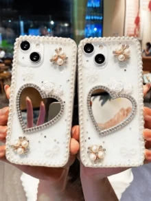 The Heart-Shaped Pearl Mirror Is Suitable For 15promax Phone Cases. 14. The Transparent Case With Resin Coating. 13. Shockproof. 12