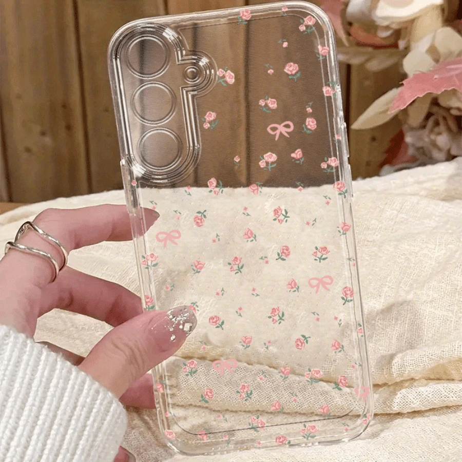 Rose Pattern Transparent TPU Soft Case Suitable For IPhone 17 Air/ 16 15 14 13 12 Pro Max/17 16 15 14 Plus 11 X/XS Max Suitable For Samsung S21 S22 S23 S24 S25 Ultra/Edge/Plus/+ A10 A12 A13 A14 A15 A23 A25 A35 A53 A54 A55 A73 Note 10/20 Phone Case All-Inclusive Protection - 太空透明 - 查看 1