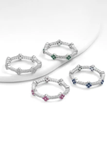 S925 Sterling Silver Colorful Cubic Zirconia Clover Ring, Lucky Four-Leaf Clover Brings Wealth & Fortune, Unique Luxury Jewelry Gift For Women, Birthday/Valentine's Day Present