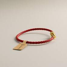 BLKSMTH 18K Gold Plated Leather Style Lucky Four-Leaf Clover Bracelet For Women - Four-leaf Clover/red Gold - View 6