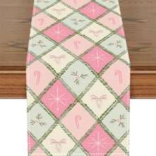 1/20pcs Christmas Table Runner, Rectangular Table Runner With Candy Cane And Diamond Pattern Design, Suitable For New Year And Christmas Decoration, Party Table Runner, Kitchen Accessories, Room Decoration And Outdoor Decoration, Christmas Gift