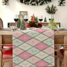 1/20pcs Christmas Table Runner, Rectangular Table Runner With Candy Cane And Diamond Pattern Design, Suitable For New Year And Christmas Decoration, Party Table Runner, Kitchen Accessories, Room Decoration And Outdoor Decoration, Christmas Gift