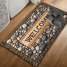 1pc Home Decor Non-Slip Washable Stone Grain Welcome Doormat - With "WELCOME" Printed Pattern Entrance Mat,  3D Printed Rectangle, Suitable For Entryway, Living Room, Kitchen, Bedroom, Hallway, Bathroom, Laundry Room - Polyester Carpet For Indoor And Outdoor Home Decoration - 白色 - 查看 3