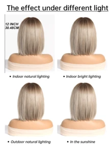 12 英寸金色短直鲍勃假发，女士天然耐热合成假发，带刘海，适合日常派对妈妈假发礼物 - 金色 - 查看 7