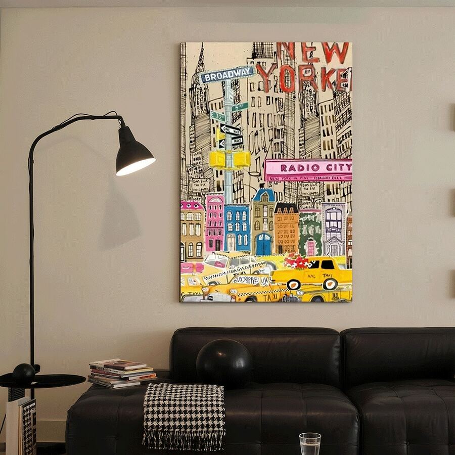Framed New York Cityscape Canvas Art Print - Vibrant Yellow Taxi & Iconic Street Signs,Wall Decor For Living Room, Bedroom, Office, Or Bar - Perfect Holiday Or Birthday Gift, Retro Modern Artwork, New York Wall Art - Đóng khung - Xem 1