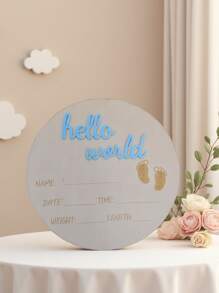 1件新生儿摄影道具“你好，世界”宝宝出生公告板，木质宝宝名字牌，宝宝纪念品，婴儿派对复活节礼物，男女通用 - 彩色 - 查看 6