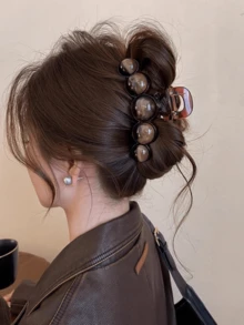 1pc Autumn/Winter Fashion Large Pearl Minimalist Elegant Hair Claw Hairpin, Acrylic, Suitable For Party, Commute, Outfit Matching