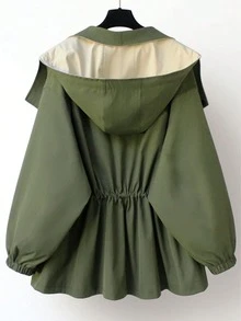 Stylish Women's Woven Fabric Long Sleeve Coat With Collar, Zipper And Pockets, Regular Length Design, Autumn/Winter - Green - View 3