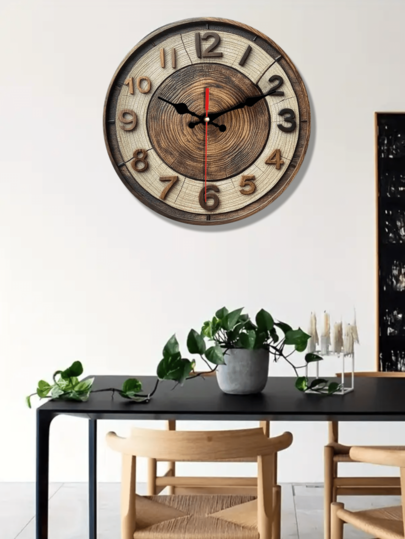 Pc 10 Inch/12 Inch [Modern Wooden Wand Clock] Silent Quartz Moderne Abstract Tree Ring Klok Battery Operated, Warm Wood Grain Living Room Bedroom Perfect (AA Batteries Not Included) view 4