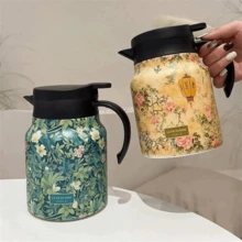 Bule de aço inoxidável , bule de isolamento de parede dupla, design floral elegante com filtro - Amarelo - Visão 3