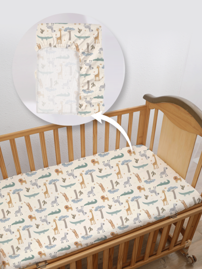 1 قطعة غطاء سرير طفل مطبوع بطبعات حيوانات كرتونية معتمد من Oeko-Tex، ناعم وقابل للتنفس ومريح للهراوة أو السرير المستطيل، ودافئ